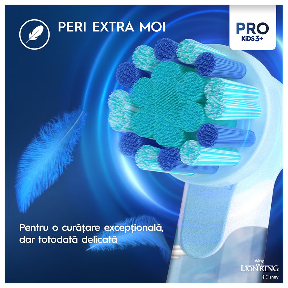 Periuta de dinti electrica Oral-B Pro Kids Lion King pentru copii, Curatare 2D, 2 programe, 1 capat, 4 autocolante, trusa de calatorie, Rosu [5]