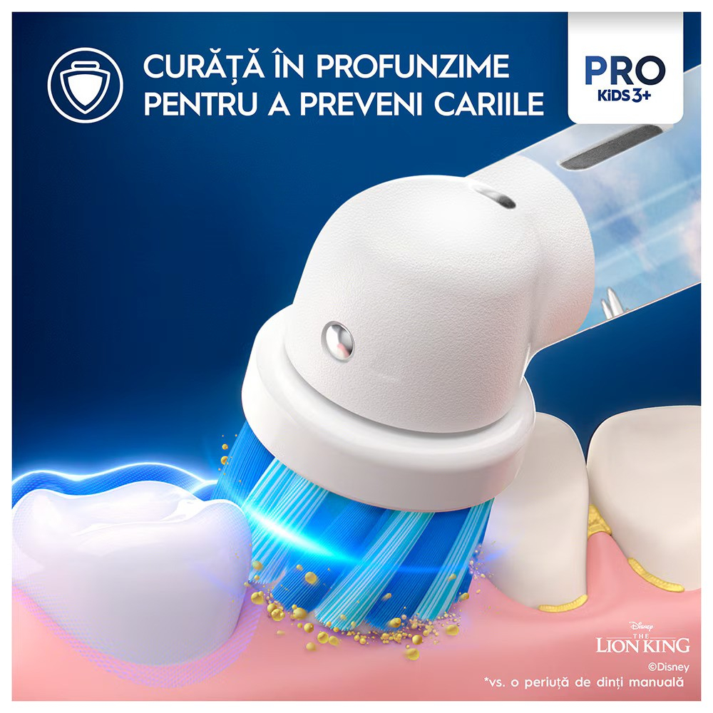 Periuta de dinti electrica Oral-B Pro Kids Lion King pentru copii, Curatare 2D, 2 programe, 1 capat, 4 autocolante, trusa de calatorie, Rosu [7]