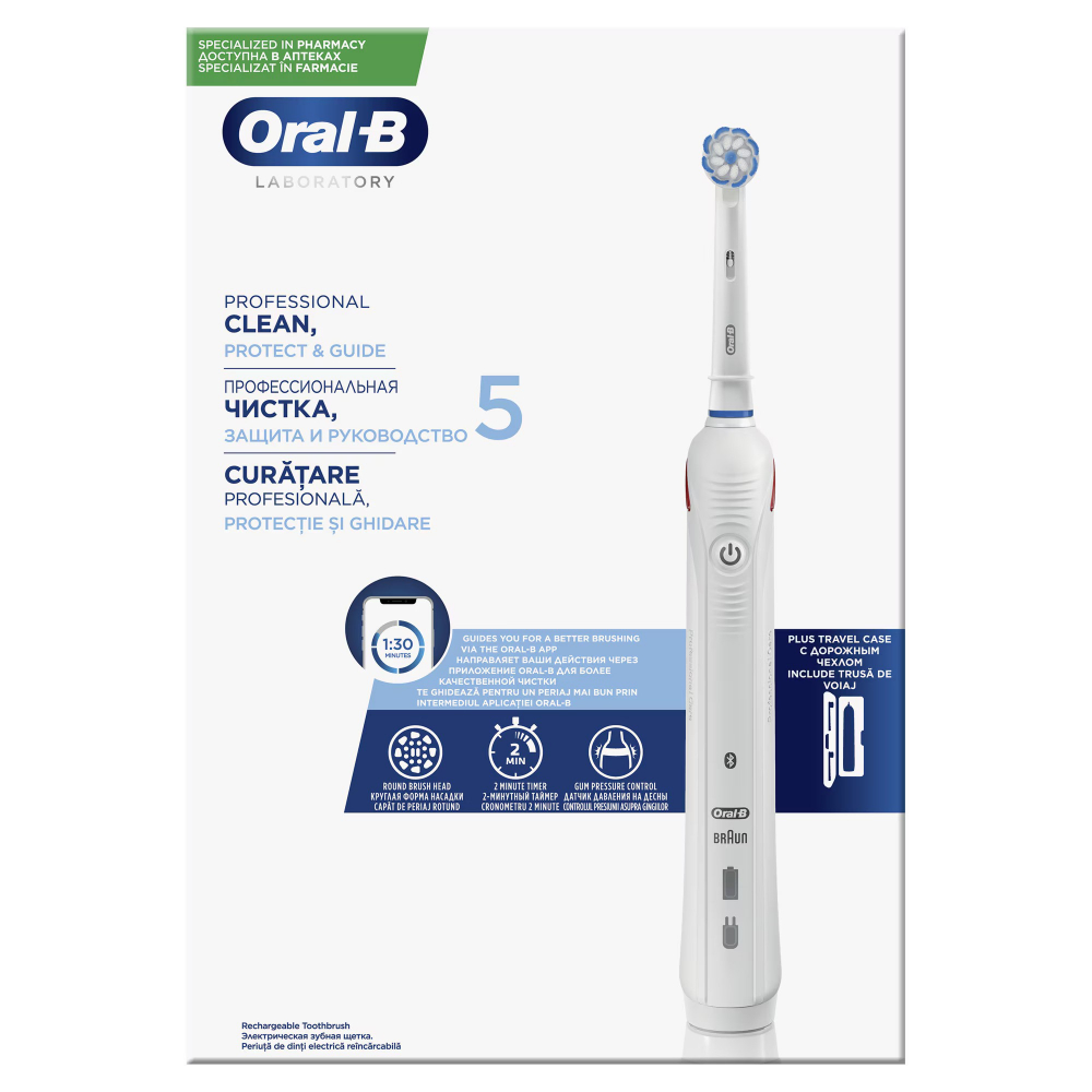 Periuta de dinti electrica Oral-B Professional Gum Care 3 pentru dinti sensibili, Smart Coaching, 3 moduri, 2 capete, trusa de calatorie, alb [2]