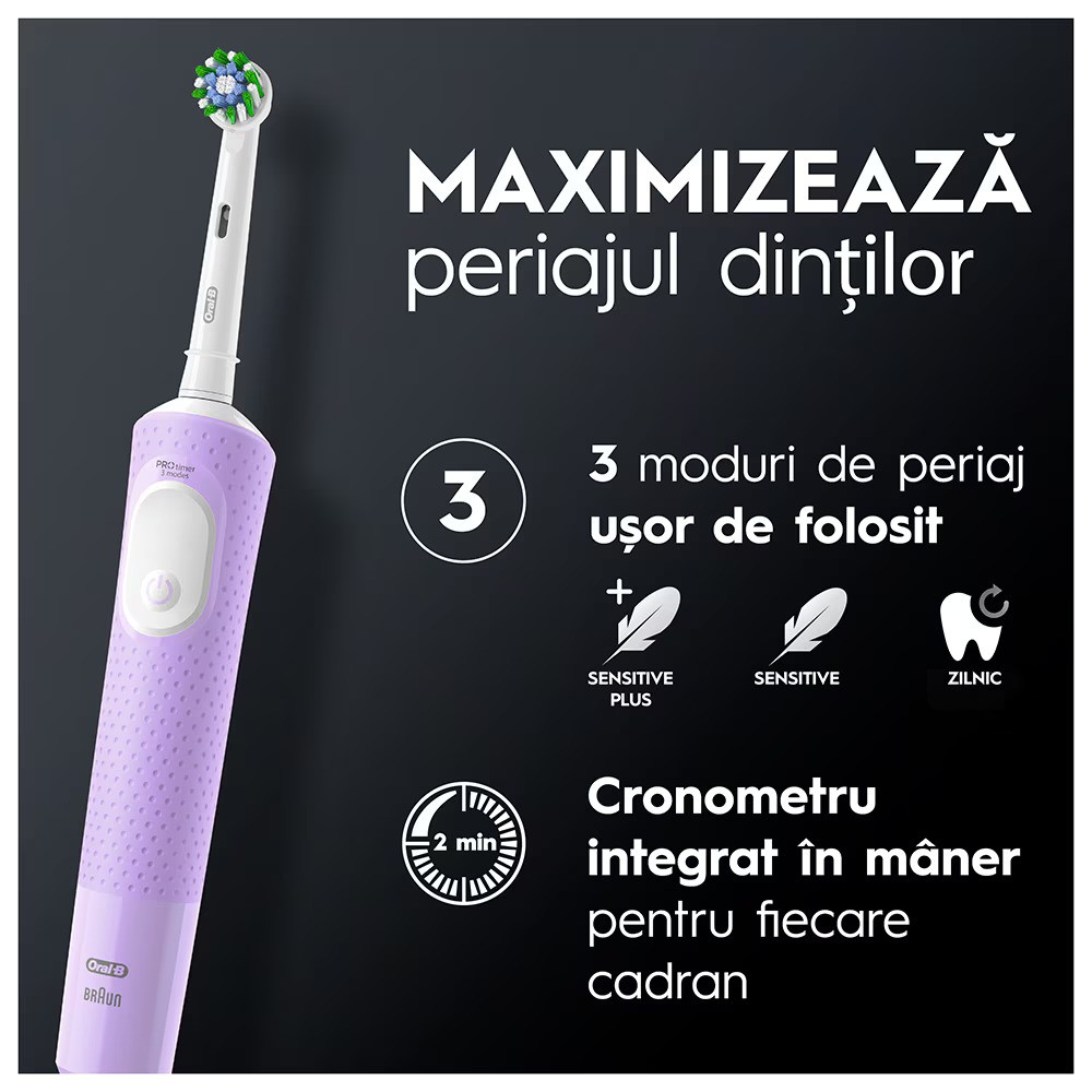 Periuta de dinti electrica Oral-B Vitality Pro, Curatare 2D, 3 programe, 1 Incarcator, 1 capat, Violet [6]