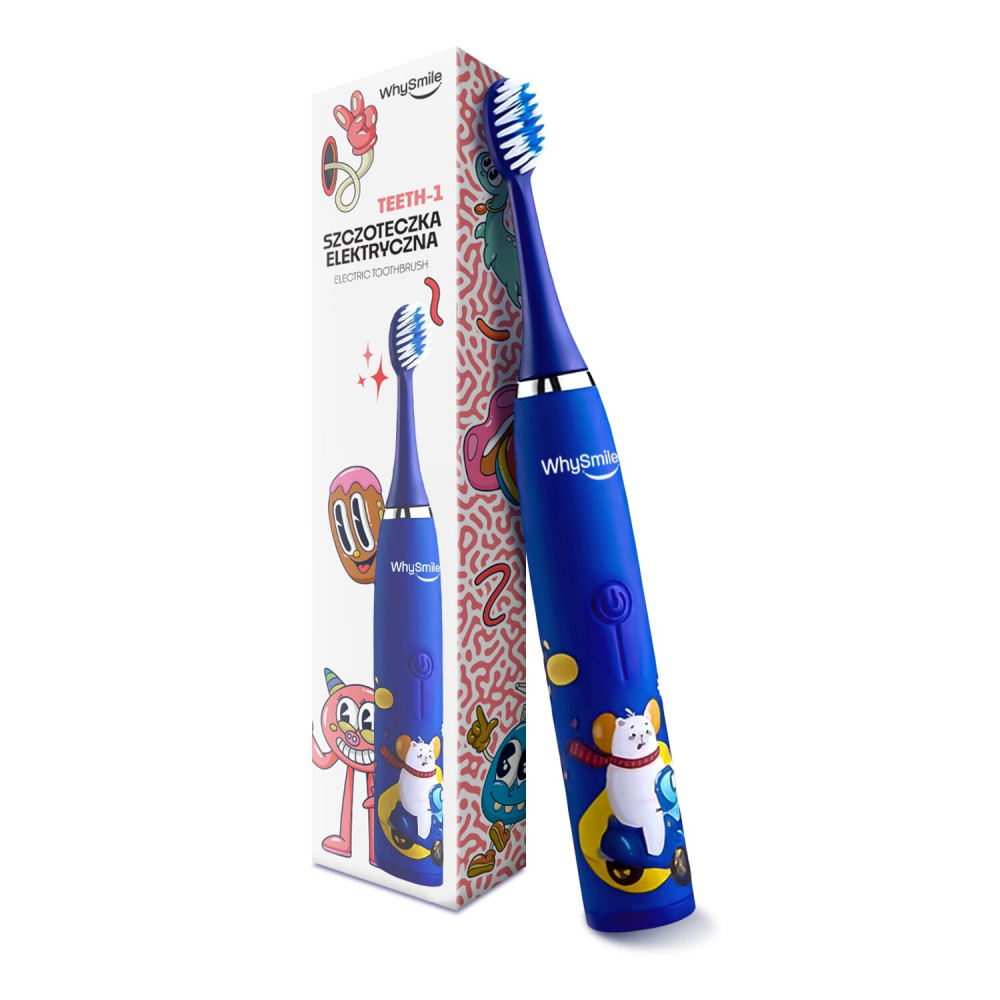 Periuta electrica reincarcabila sonica WhySmile Copii, 32000 miscari/minut, 4 moduri de curatatare, 8 capete de periere, smart timer, rezistent la apa IPX6, cablu USB, Albastru [5]