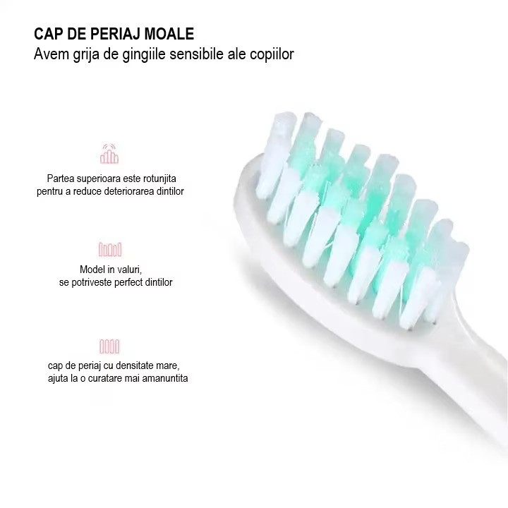 Periuta electrica reincarcabila sonica WhySmile Copii, 32000 miscari/minut, 4 moduri de curatatare, 8 capete de periere, smart timer, rezistent la apa IPX6, cablu USB, Verde [3]