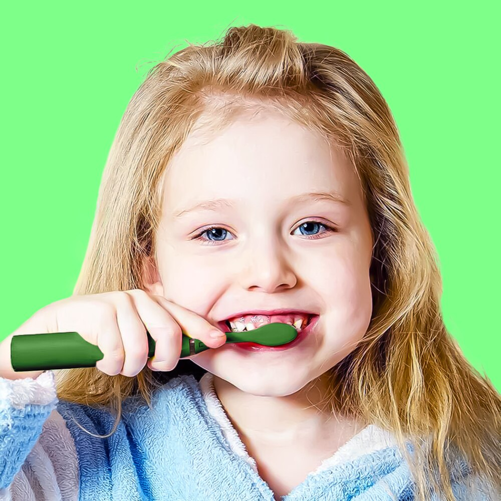 Periuta electrica reincarcabila sonica WhySmile Copii, 32000 miscari/minut, 4 moduri de curatatare, 8 capete de periere, smart timer, rezistent la apa IPX6, cablu USB, Verde [4]