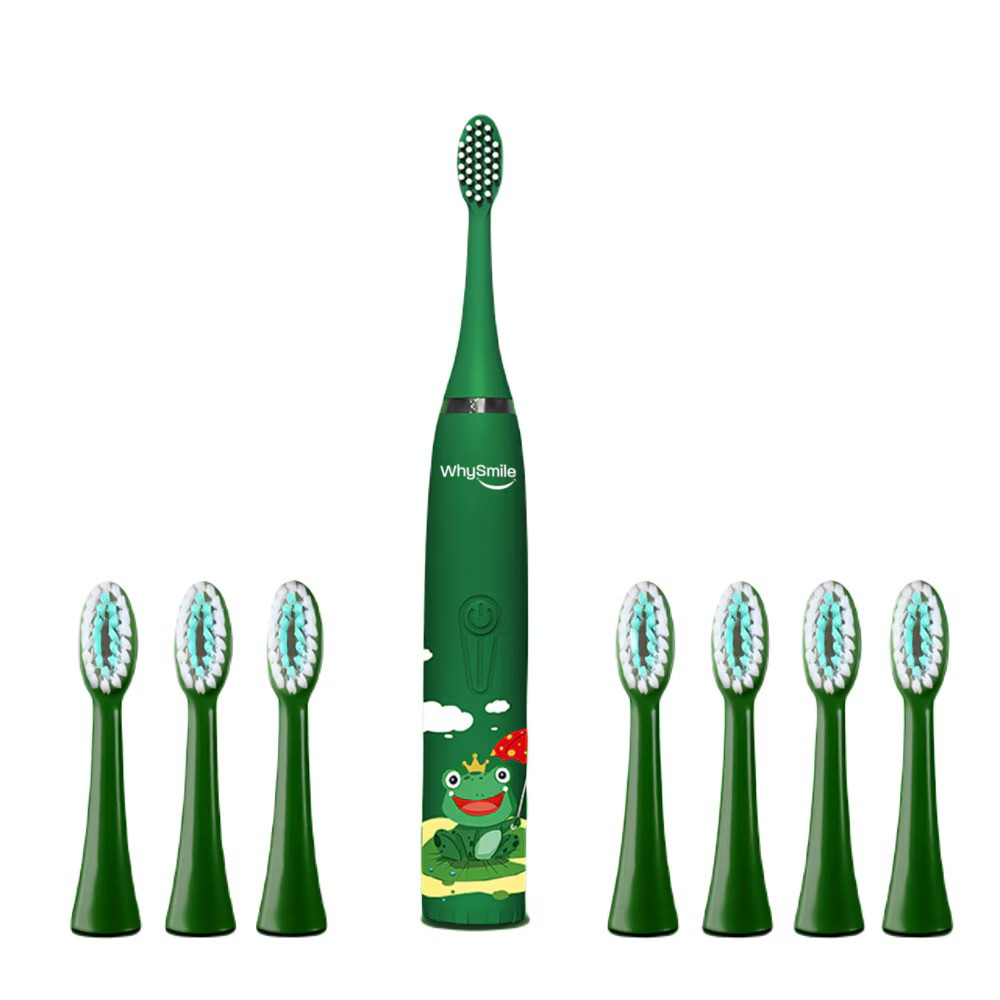 Periuta electrica reincarcabila sonica WhySmile Copii, 32000 miscari/minut, 4 moduri de curatatare, 8 capete de periere, smart timer, rezistent la apa IPX6, cablu USB, Verde [11]