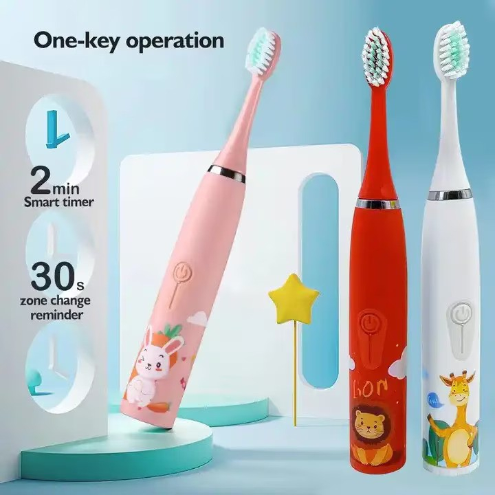 Periuta electrica reincarcabila sonica WhySmile Copii, 32000 miscari/minut, 4 moduri de curatatare, 8 capete de periere, smart timer, rezistent la apa IPX6, cablu USB, Roz [5]