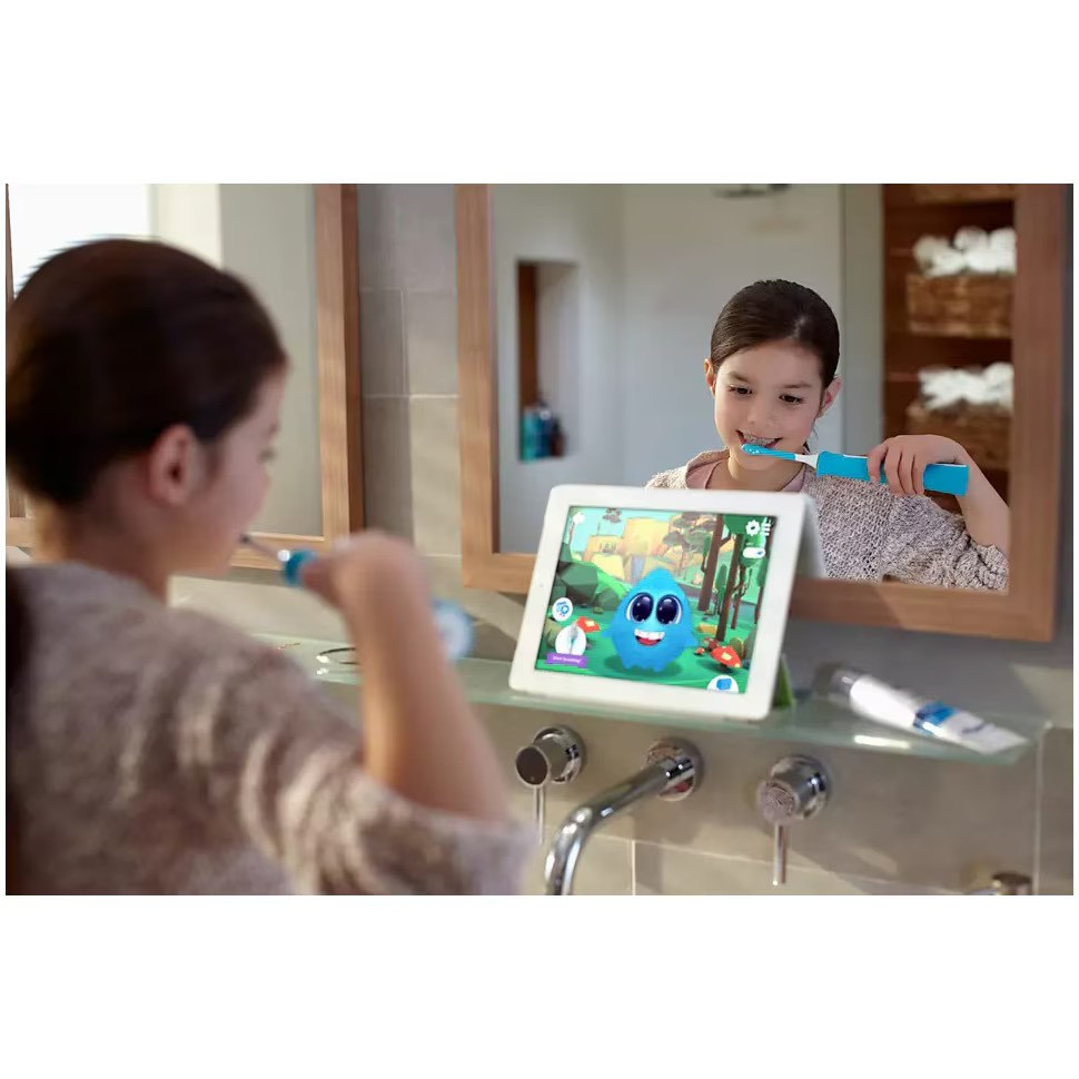 Philips Sonicare Kids HX6322/04, Bluetooth® incorporat, 2 moduri, 2 capete de periere, Numar de miscari/minut 62000, Alb/Albastru [9]