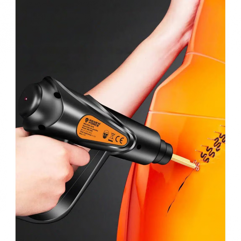 Pistol Profesional pentru lipit/sudat plastic Renew Force, kit pentru repararea fisurilor din plastic, polipropilena, 200 capse de intarire, putere 70W, Negru [11]