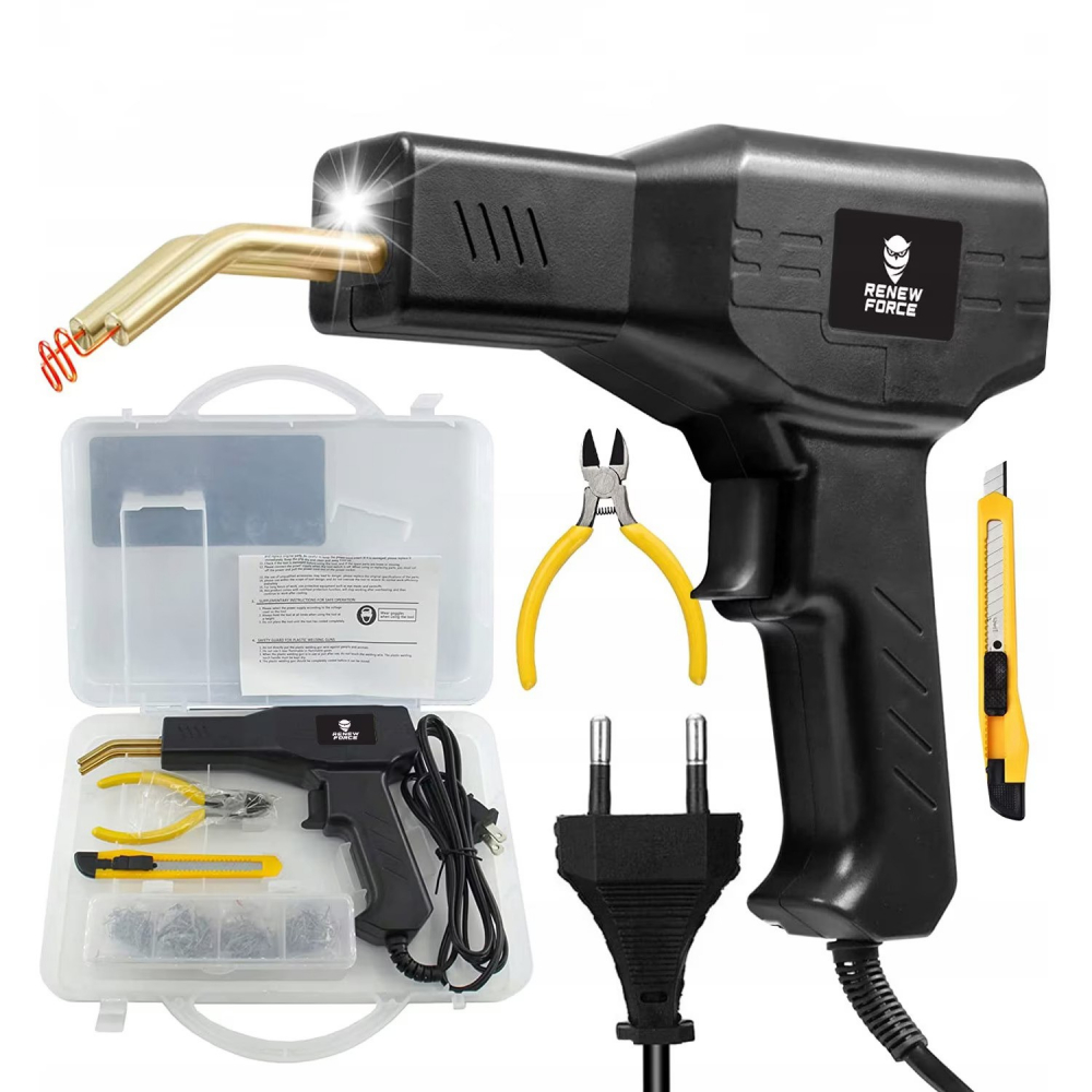 Pistol Profesional pentru lipit/sudat plastic Renew Force, kit pentru repararea fisurilor din plastic, polipropilena, 400 capse de intarire, putere 50W, Negru [5]