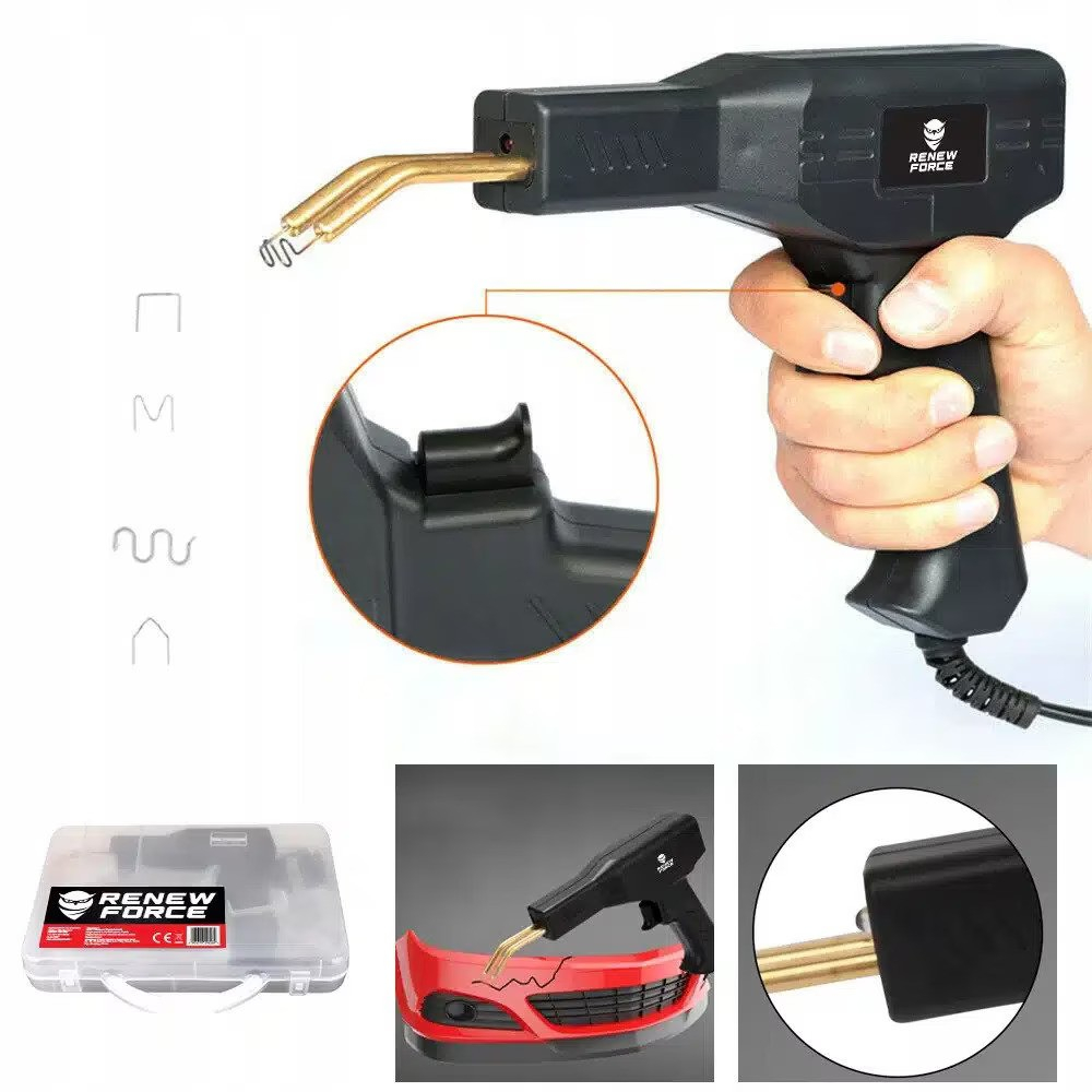 Pistol Profesional pentru lipit/sudat plastic Renew Force, kit pentru repararea fisurilor din plastic, polipropilena, 400 capse de intarire, putere 50W, Negru [9]