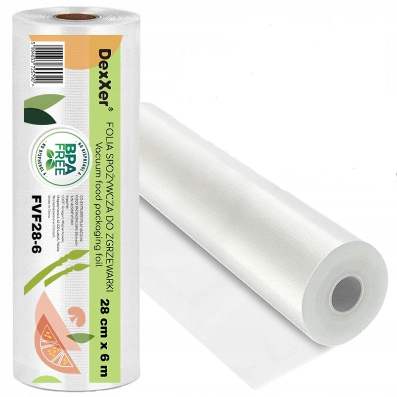 Pungi vidat gofrate DexXer, pentru aparat de vidat alimente, 1 rola, 28cm x 6m, reutilizabile, rezistente, sous vide, lavabile in masina de spalat, fara BPA, transparent [2]