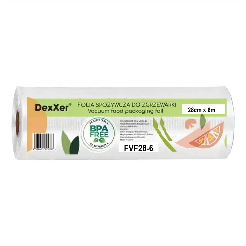 Pungi vidat gofrate DexXer, pentru aparat de vidat alimente, 1 rola, 28cm x 6m, reutilizabile, rezistente, sous vide, lavabile in masina de spalat, fara BPA, transparent [1]