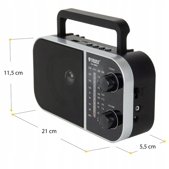Radio portabil cu acumulator Renew Force, Antena FM/AM, Bluetooth, Slot Card SD, Negru [3]