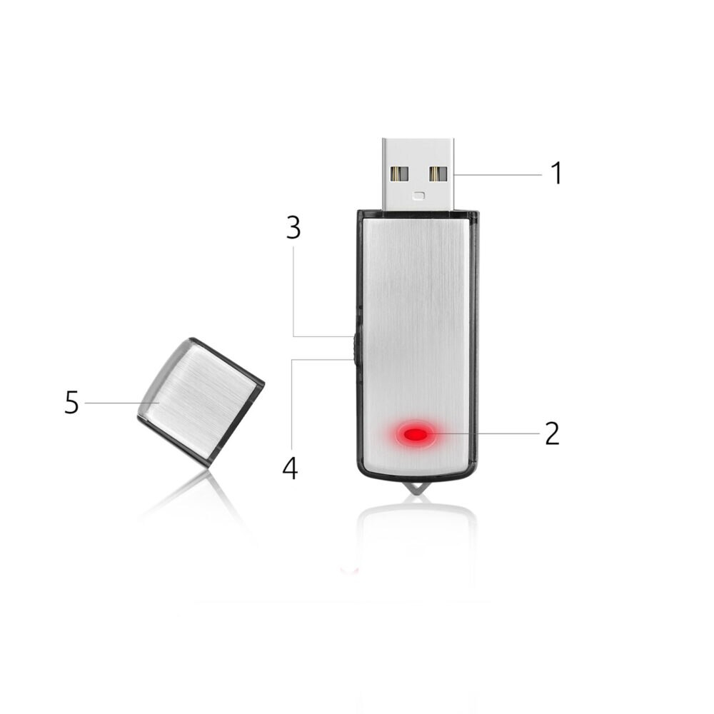 Recorder Spion NewEvo®, USB, 16 GB, 200 De Ore de Inregistrare, Raza de Actiune pana la 8 Metri, Capacitate Baterie 350mAh, Argintiu [3]