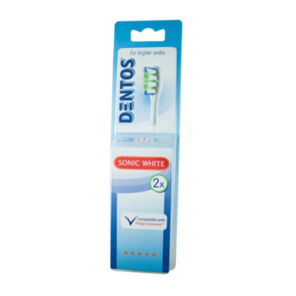 Rezerva periuta de dinti electrica,compatibila cu Philips Sonicare, Dentos Sonic White, 2 bucati, Alb [3]