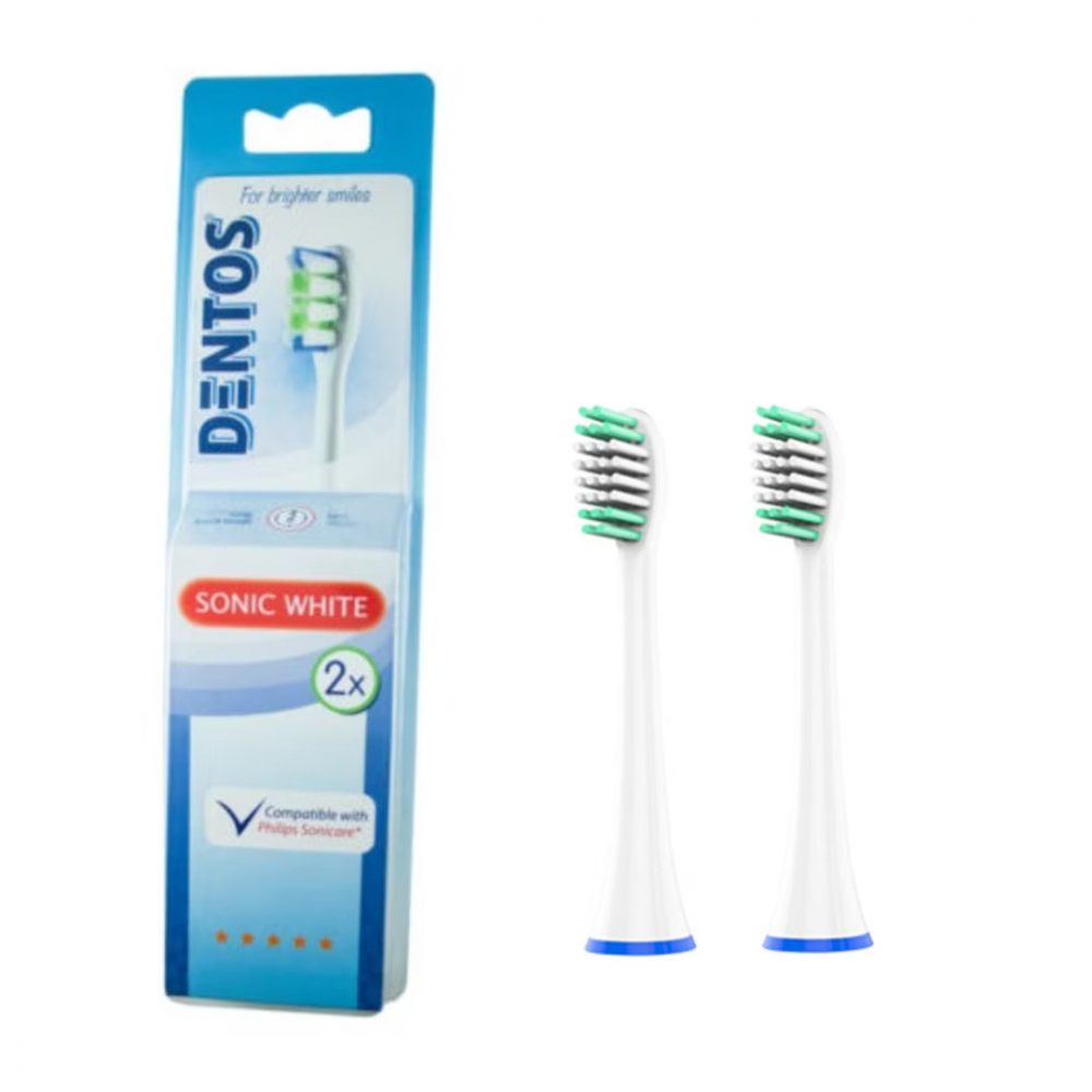 Rezerva periuta de dinti electrica,compatibila cu Philips Sonicare, Dentos Sonic White, 2 bucati, Alb [1]