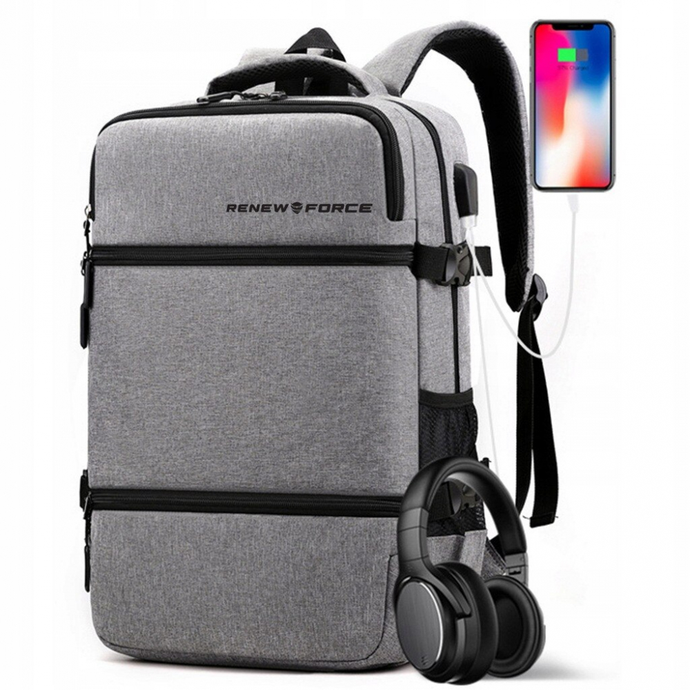 Rucsac multifunctional Renew Force cu Port de incarcare USB, smart casual pentru Business, Calatorii si Laptop 15 inchi, 45x31x13 cm, Gri [2]
