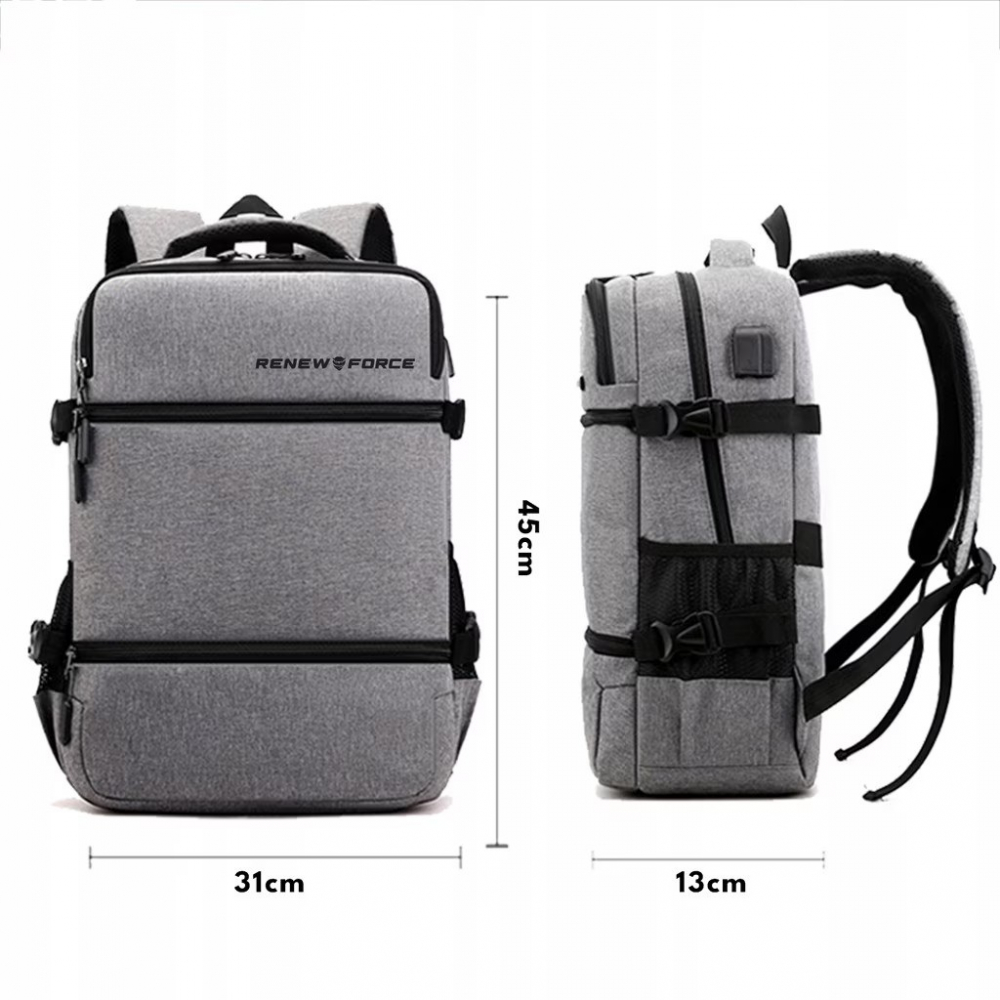 Rucsac multifunctional Renew Force cu Port de incarcare USB, smart casual pentru Business, Calatorii si Laptop 15 inchi, 45x31x13 cm, Gri [5]