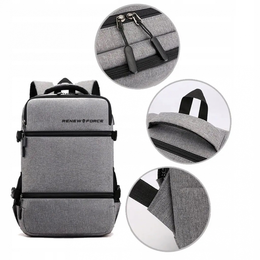 Rucsac multifunctional Renew Force cu Port de incarcare USB, smart casual pentru Business, Calatorii si Laptop 15 inchi, 45x31x13 cm, Gri [4]