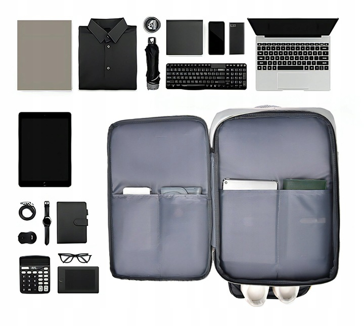 Rucsac pentru Calatorie cu spatiu Laptop 17 inch, Ideal pentru Zboruri, Compatibil Cabina Avion, Ghiozdan Multifunctional NewEvo®, Impermeabil, cu port de incarcare USB, Buzunare multiple, Capacitate [2]