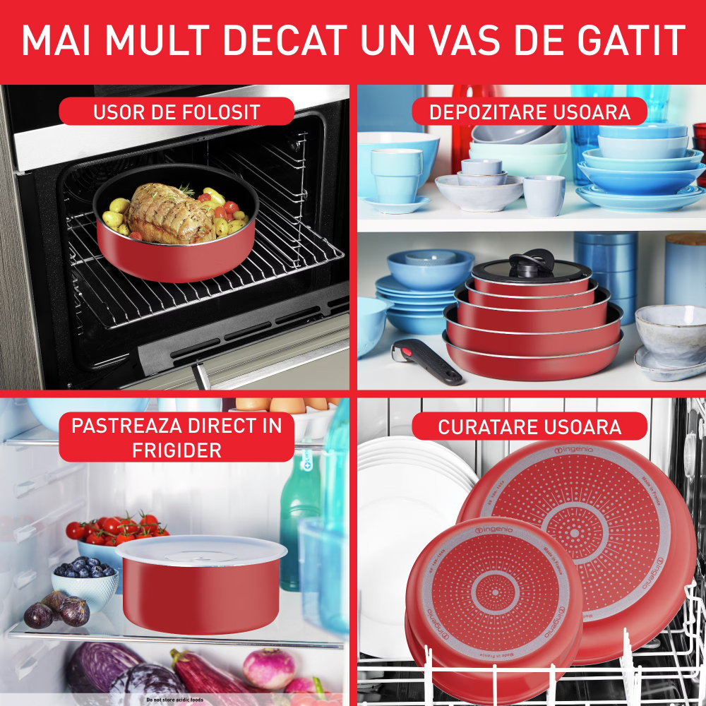 Set 10 piese Tefal Ingenio Easy Cook & Clean, invelis antiaderent Titanium, indicator temperatura Thermo-Signal, maner detasabil, rosu [5]
