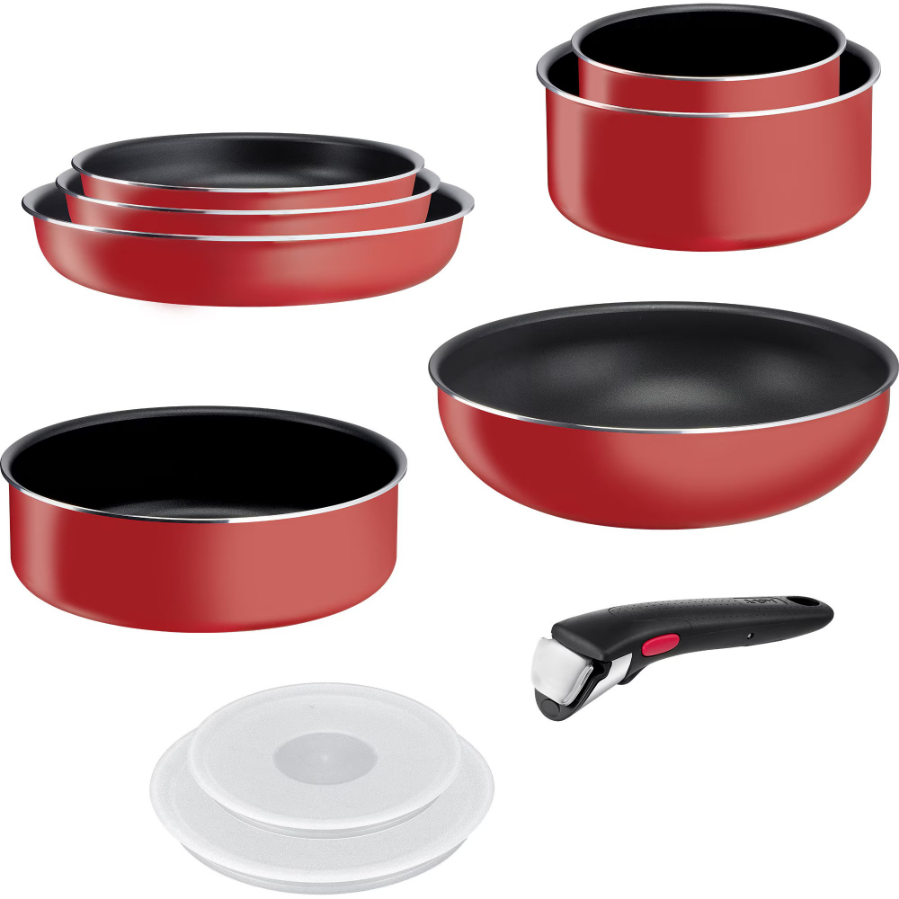 Set 10 piese Tefal Ingenio Easy Cook & Clean, invelis antiaderent Titanium, indicator temperatura Thermo-Signal, maner detasabil, rosu [3]