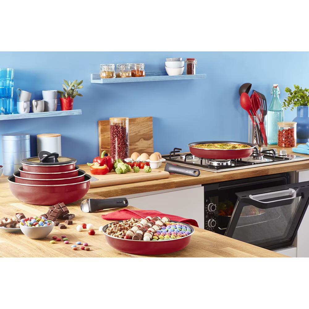 Set 10 piese Tefal Ingenio Easy Cook & Clean, invelis antiaderent Titanium, indicator temperatura Thermo-Signal, maner detasabil, rosu [7]