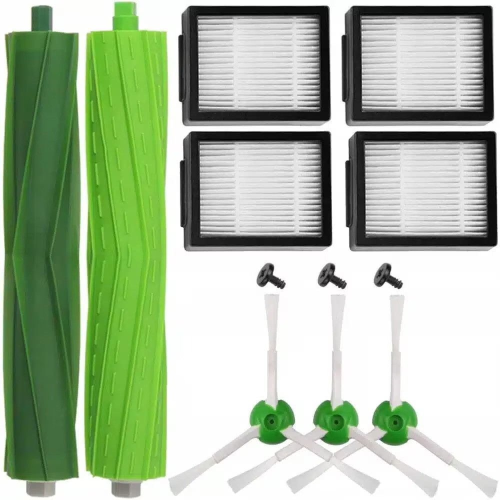 Set 12 accesorii compatibile cu iRobot Roomba E5, E5152, E5154, E5158, E6, E6198, E7, I3, i3+, I7, I7150, I7+, I7550, 2 perii tambur, 3 perii laterale, 4 filtre Hepa, 3 suruburi [1]