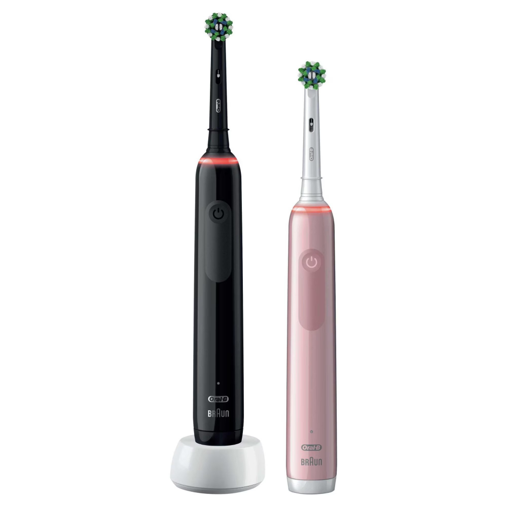 Set 2 periute de dinti electrice Oral-b pro 3-3900, roz si negru, 2 manere cu senzor de presiune vizibil, 2 capete de perie [2]