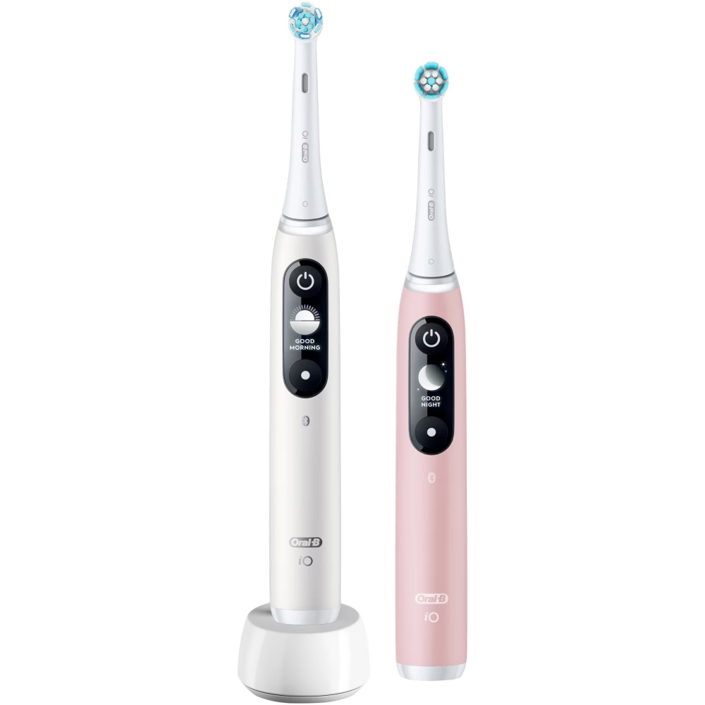 Set 2 x Periuta de dinti electrica Oral-B iO6 cu Tehnologie Magnetica si Micro-Vibratii, Inteligenta artificiala, Display led interactiv, Senzor de presiune Smart, Timer vizibil, 5 moduri, 1 incarcator, Alb/Roz [3]
