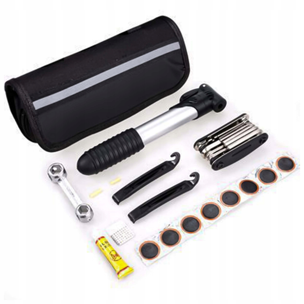 Set 21 Scule Bicicleta NewEvo®, Cu Mini Pompa, Instrument multifunctional 16 in 1, Patch-uri de reparatii, Geanta Transport , Negru [4]