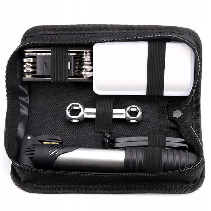 Set 21 Scule Bicicleta NewEvo®, Cu Mini Pompa, Instrument multifunctional 16 in 1, Patch-uri de reparatii, Geanta Transport , Negru [5]