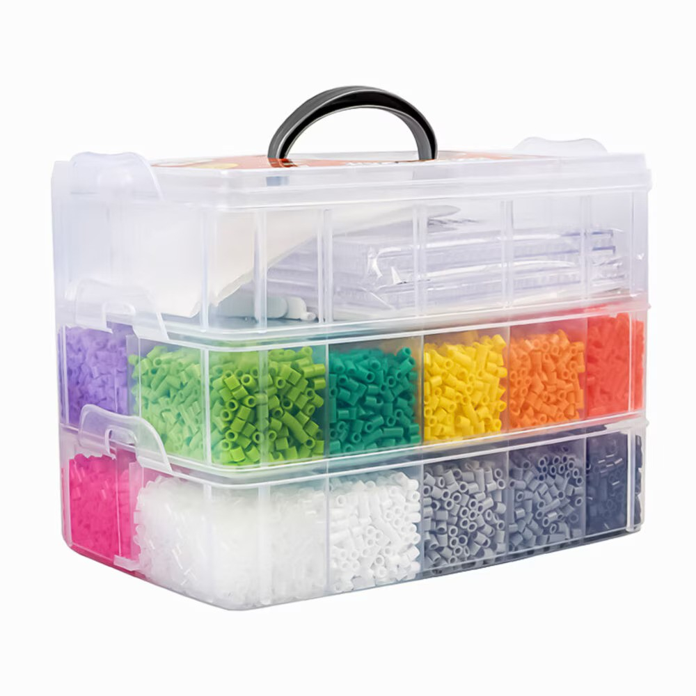 Set 23000 Margele de calcat NewEvo in 22 culori, 5 tampoane transparente de stivuire, 2 pandantive, 9 foi de calcat, 29 sabloane cu model, 4 pensete, o carte cu modele, Multicolor [2]
