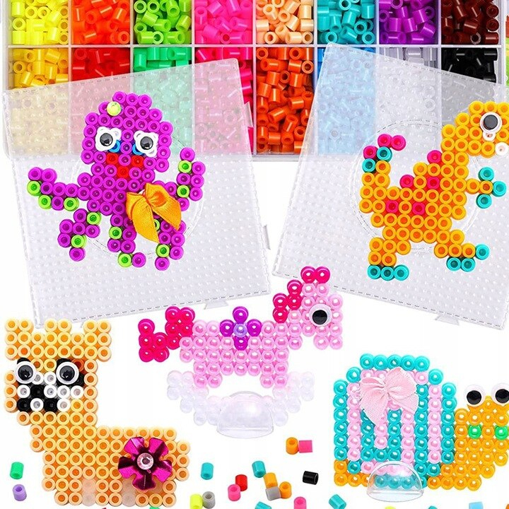 Set 24000 Margele de calcat NewEvo in 22 culori, 7 tampoane transparente de stivuire, 3 pandantive, 4 foi de calcat, 30 sabloane cu model, 4 pensete, o carte cu modele, Multicolor [4]
