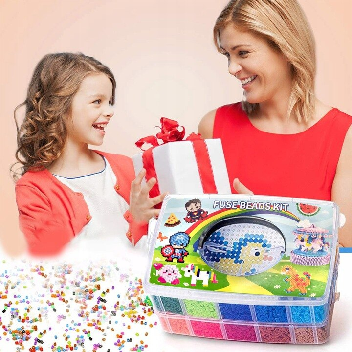 Set 24000 Margele de calcat NewEvo in 22 culori, 7 tampoane transparente de stivuire, 3 pandantive, 4 foi de calcat, 30 sabloane cu model, 4 pensete, o carte cu modele, Multicolor [5]