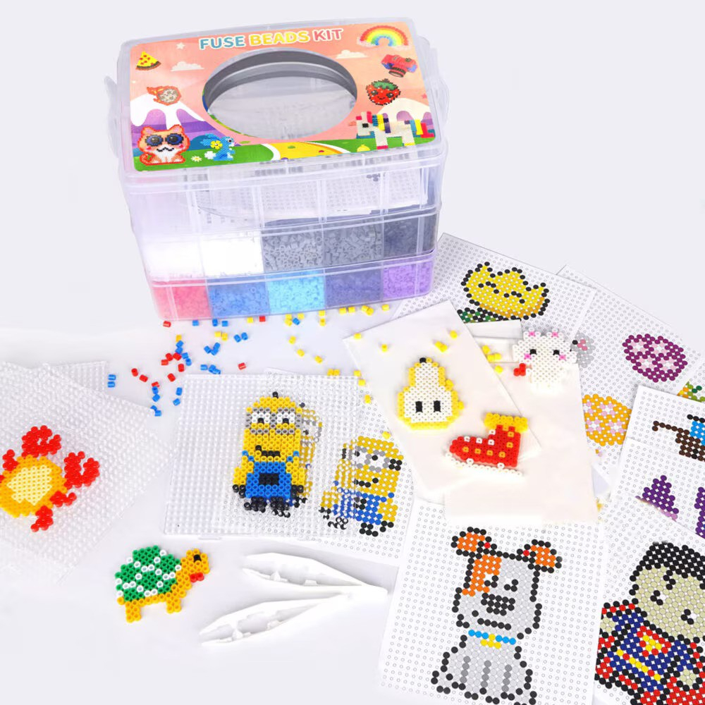 Set 24000 Margele de calcat NewEvo in 22 culori, 7 tampoane transparente de stivuire, 3 pandantive, 4 foi de calcat, 30 sabloane cu model, 4 pensete, o carte cu modele, Multicolor [11]