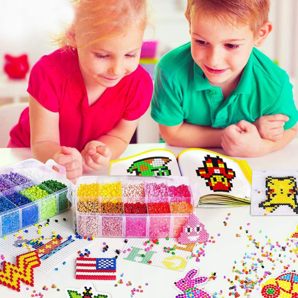 Set 24000 Margele de calcat NewEvo in 22 culori, 7 tampoane transparente de stivuire, 3 pandantive, 4 foi de calcat, 30 sabloane cu model, 4 pensete, o carte cu modele, Multicolor [13]