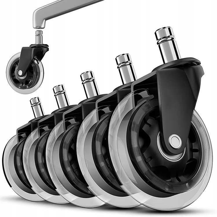 Set 5 roti de silicon, diametru 75mm, tija 11mm, pentru scaune de birou sau scaune de gaming, Negru [6]
