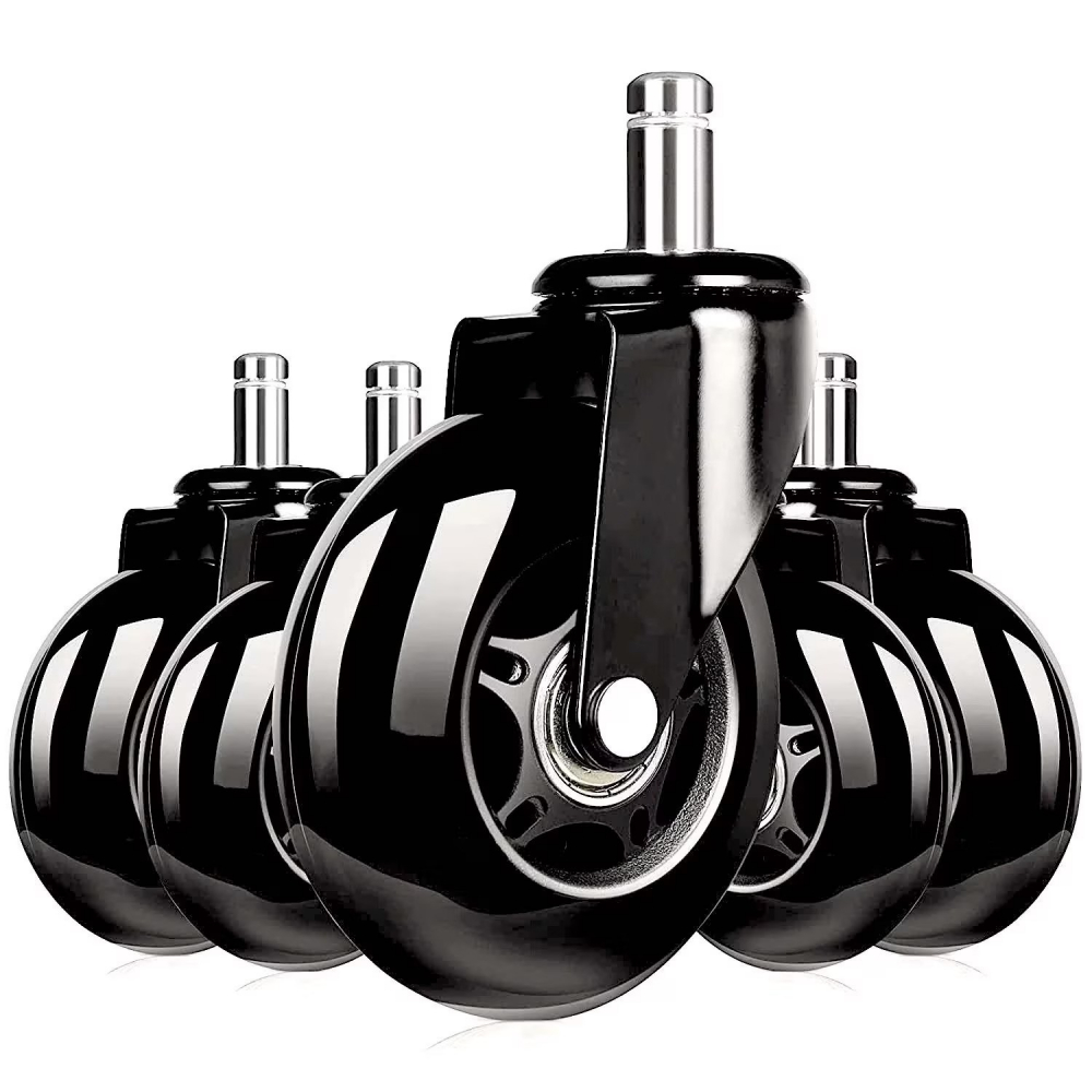 Set 5 roti de silicon, diametru 75mm, tija 11mm, pentru scaune de birou sau scaune de gaming, Negru [1]