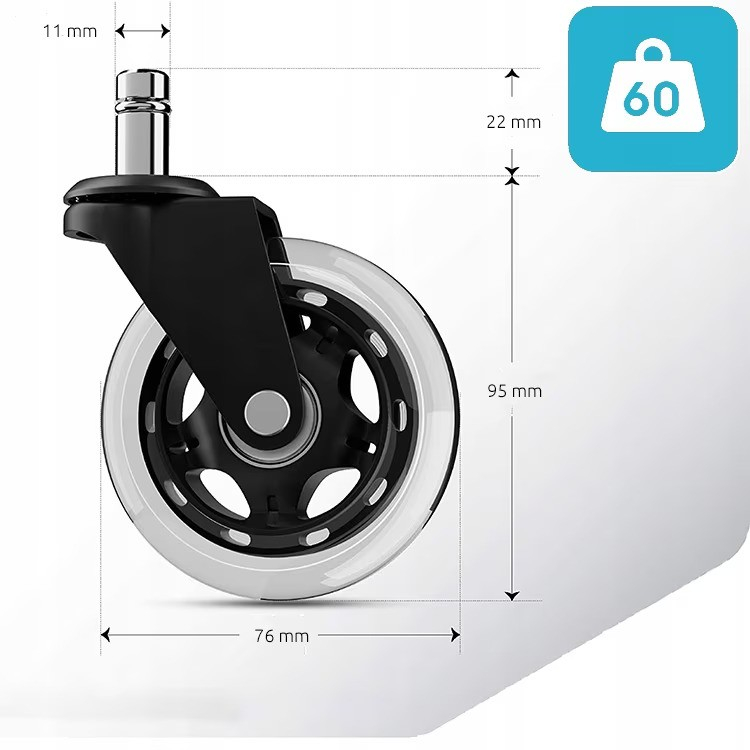 Set 5 roti de silicon, diametru 75mm, tija 11mm, pentru scaune de birou sau scaune de gaming, Negru [3]