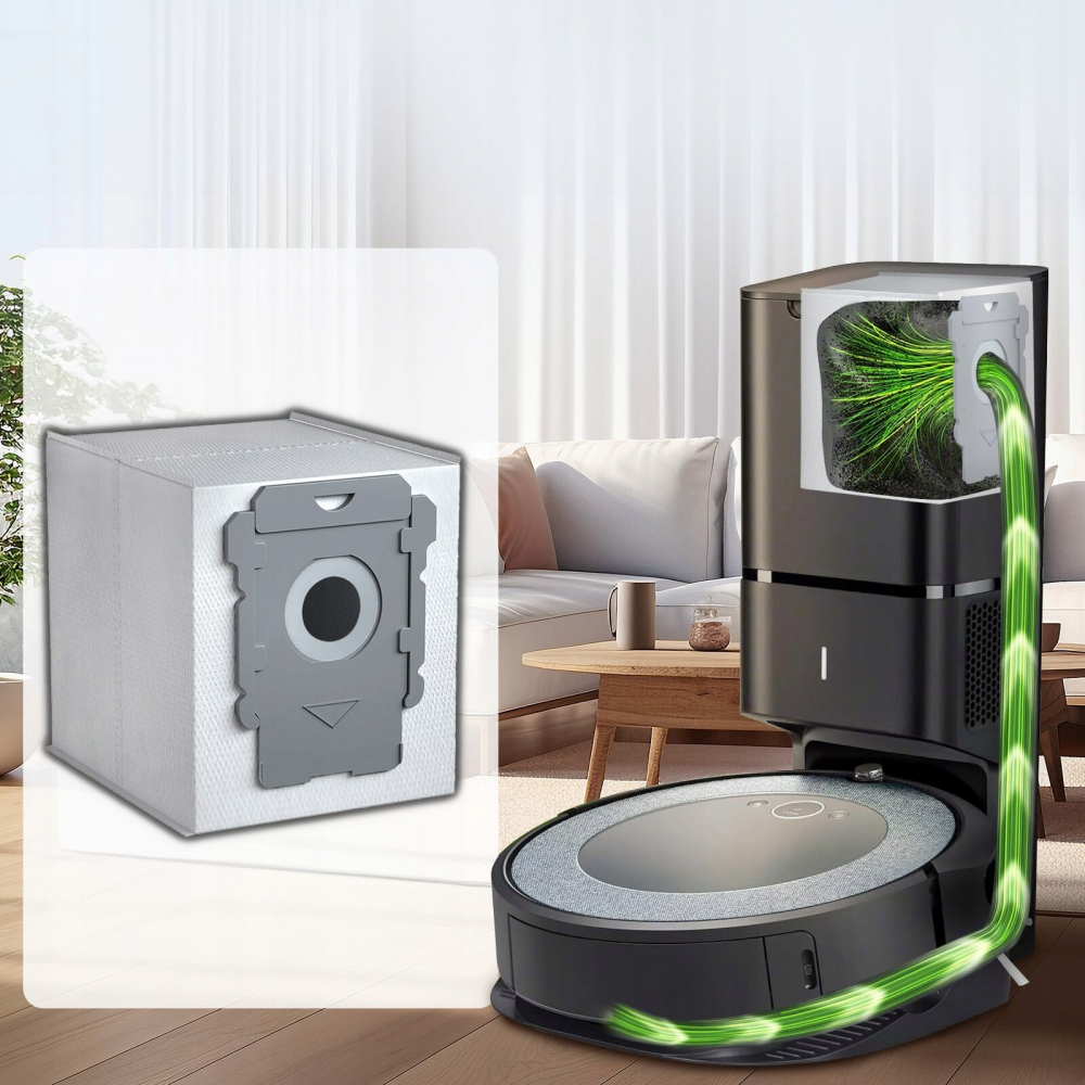 Set 5 Saci de Aspirator NewEvo Compatibili cu iRobot E, I, J si i3+, i4+, i5+, i6+, i7+, i8+, j7+, s9+, Calitate Premium, Material Durabil, Alb Gri [2]
