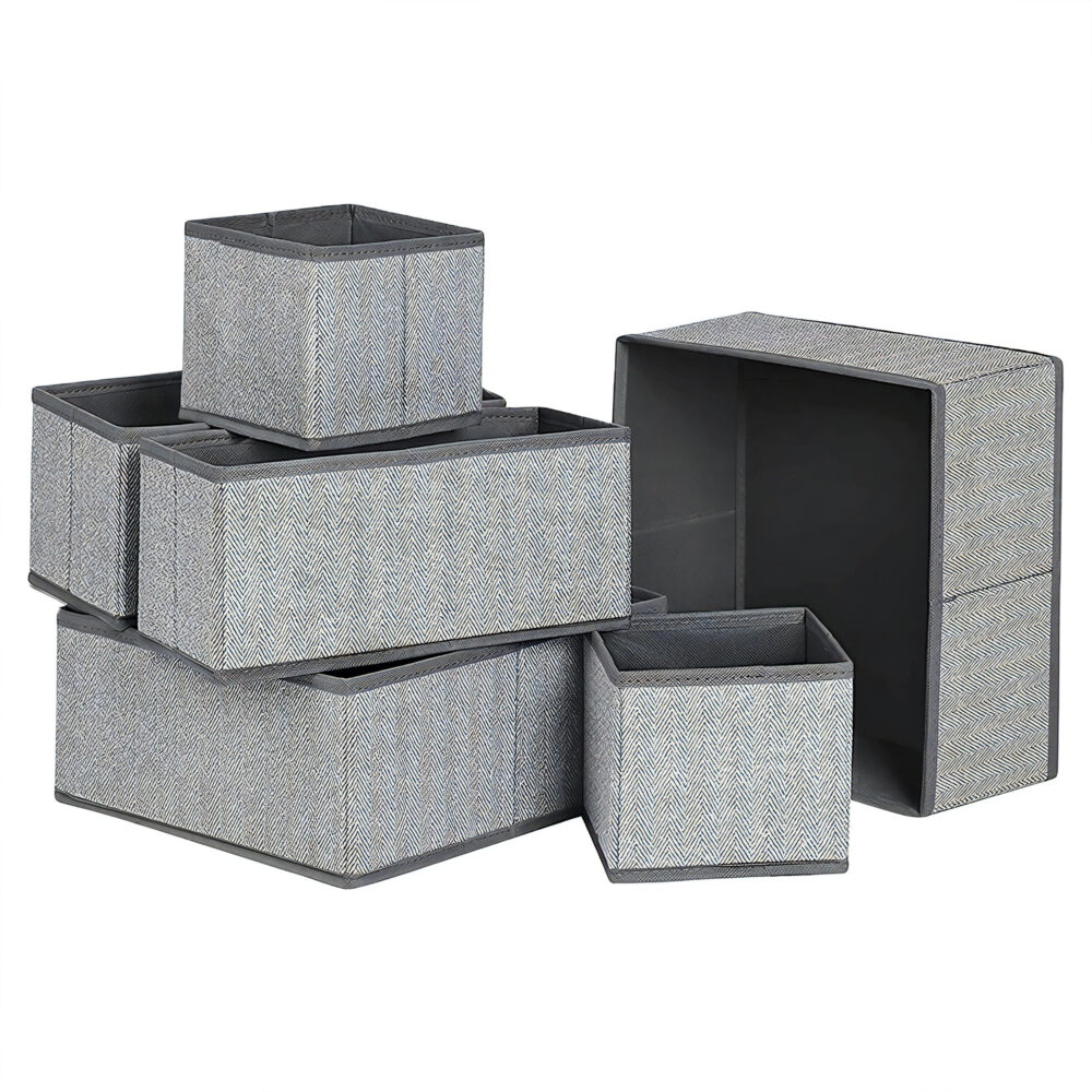 Set 6 Cutii Organizare pentru Dulapuri si Sertare, NewEvo, Stofa, Gri [1]
