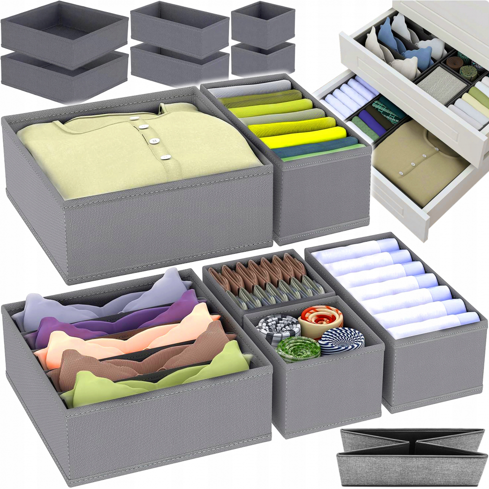 Set 6 Cutii Organizare pentru Dulapuri si Sertare, NewEvo, Stofa, Gri [2]