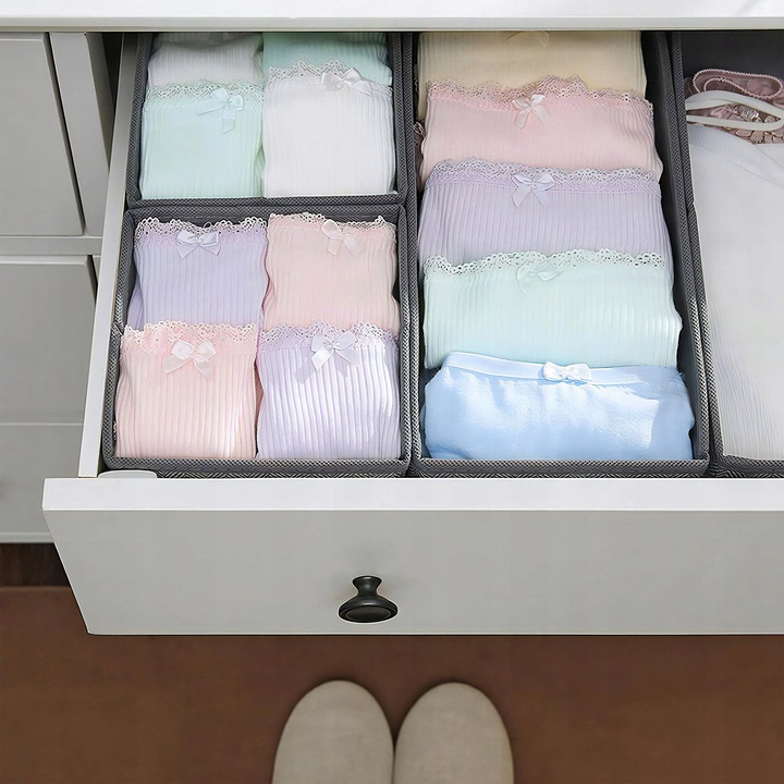 Set 6 Cutii Organizare pentru Dulapuri si Sertare, NewEvo, Stofa, Gri [9]