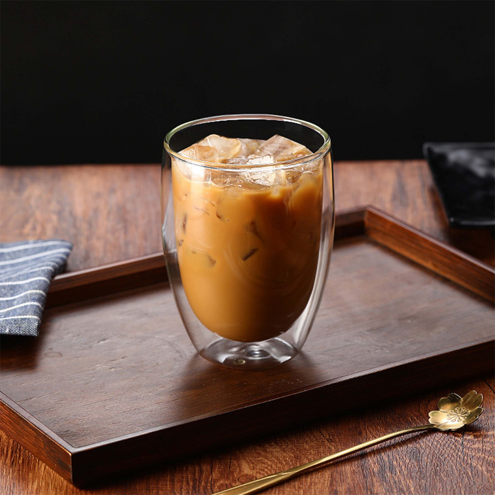 Set 6 pahare cu pereti dubli NewEvo®, termorezistente, pentru cafea, ceai, cafe latte, cappuccino, cu fund dublu, 350 ml, transparente [5]