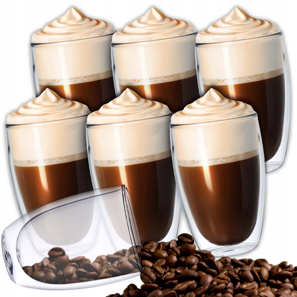 Set 6 pahare cu pereti dubli NewEvo®, termorezistente, pentru cafea, ceai, cafe latte, cappuccino, cu fund dublu, 350 ml, transparente [2]
