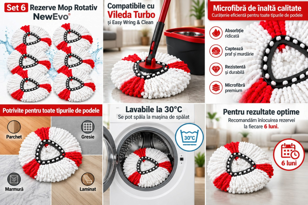 [https://www.beststoreonline.ro/set-6-rezerve-mop-rotativ-newevo-din-microfibr%C4%83-compatibile-cu-vileda-turbo-%C8%99i-easy-wring-clean-absorbante-lavabile-la-30-c-pentru-cur%C4%83%C8%9Barea-eficient%C4%83-a-podelelor-alb-ro%C8%99u.html](https://www.beststoreonline.ro/set-6-rezerve-mop-rotativ-newevo-din-microfibr%C4%83-compatibile-cu-vileda-turbo-%C8%99i-easy-wring-clean-absorbante-lavabile-la-30-c-pentru-cur%C4%83%C8%9Barea-eficient%C4%83-a-podelelor-alb-ro%C8%99u.html) [2]