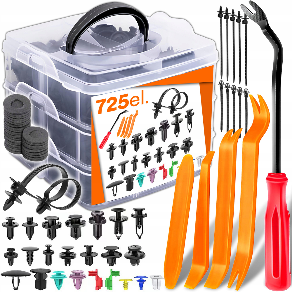 Set 725 clipsuri si scule demontat NewEvo, pentru interior auto, radio, fete de usa, panou de bord, plastic, universal [1]
