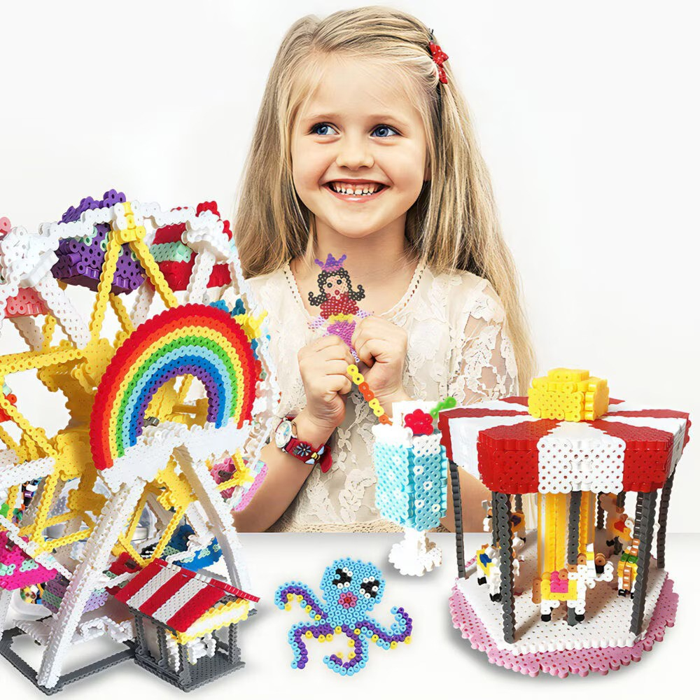 Set 8000 Margele de calcat NewEvo in 15 culori, 6 tampoane transparente de stivuire, 2 foi hartie de calcat, 13 sabloane cu model, 2 pensete, 10 suporturi de proiect, Multicolor [2]