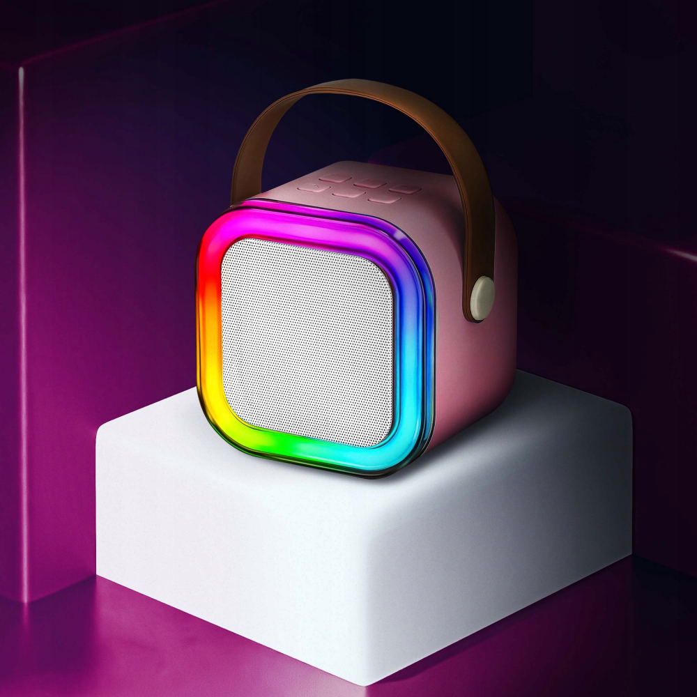 Set Boxa Bluetooth 5.3 Karaoke Cu 2 Microfoane Wireless, Pentru Adulti si Copii NewEvo®, Pentru Petreceri Si Spectacole, Lumini RGB, 4 Efecte Vocale, MicroSD Card, Type-C, Aux, Roz [5]