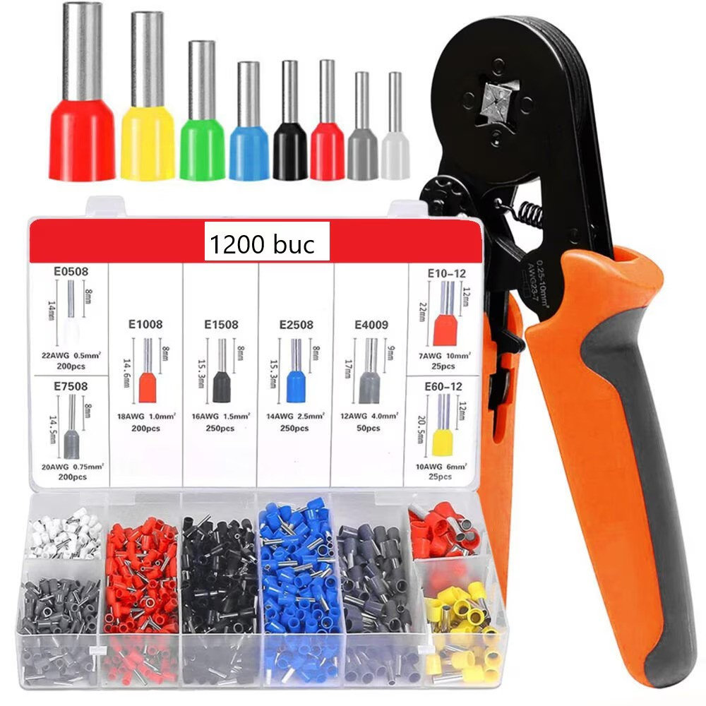 Set Cleste Sertizare NewEvo, 0.25-10 mm2, Hexagonal, 1200 Pini Terminali de Diferite Dimensiuni, Portocaliu [1]